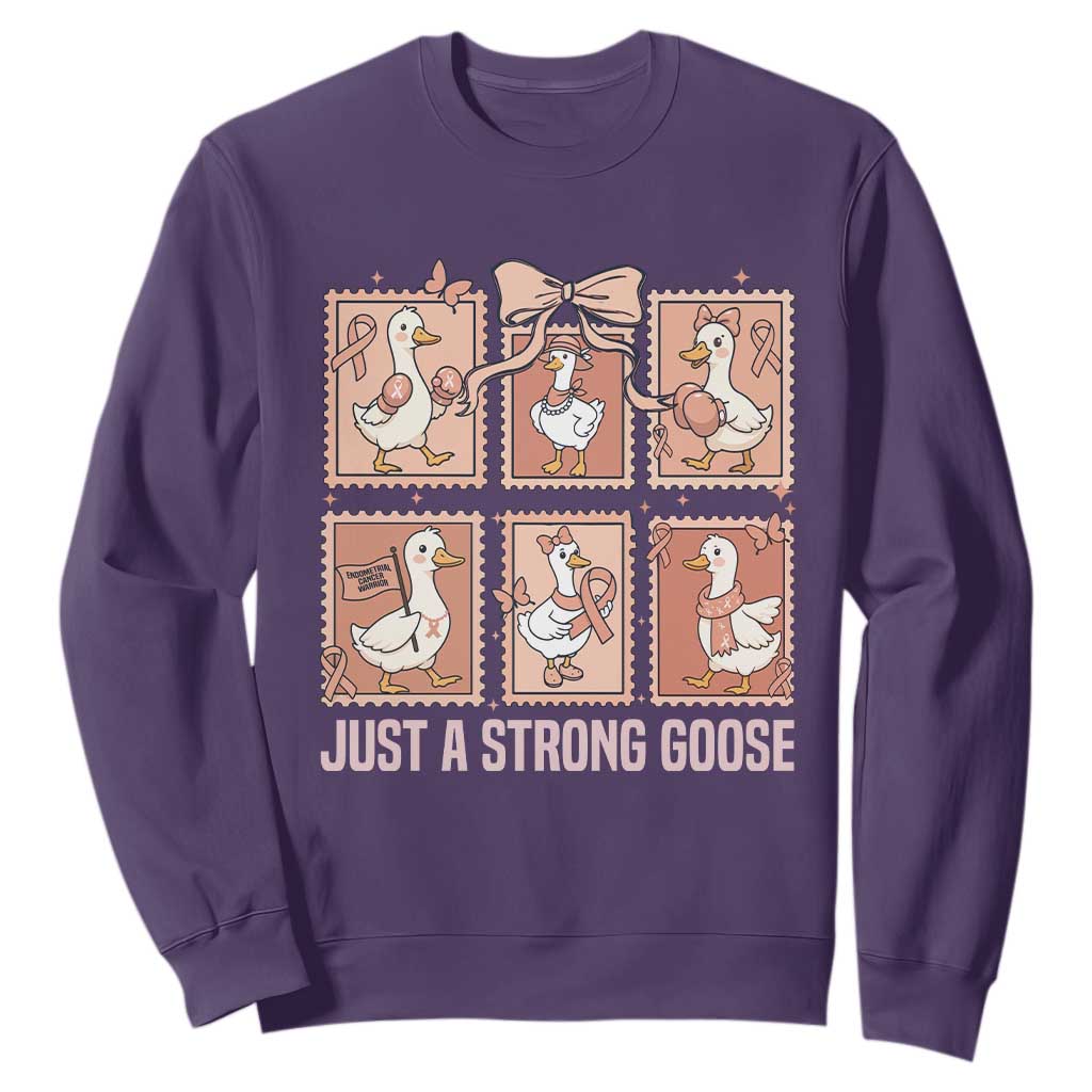 Funny Endometrial Cancer Warrior Goose Sweatshirt Just A Strong Goose TS12 Purple Print Your Wear