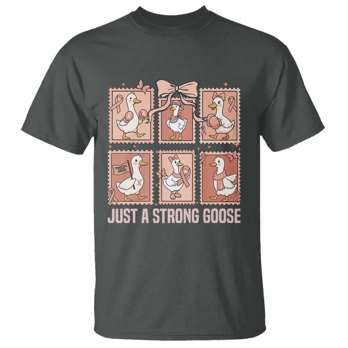Funny Endometrial Cancer Warrior Goose T Shirt Just A Strong Goose TS12 Dark Heather Print Your Wear