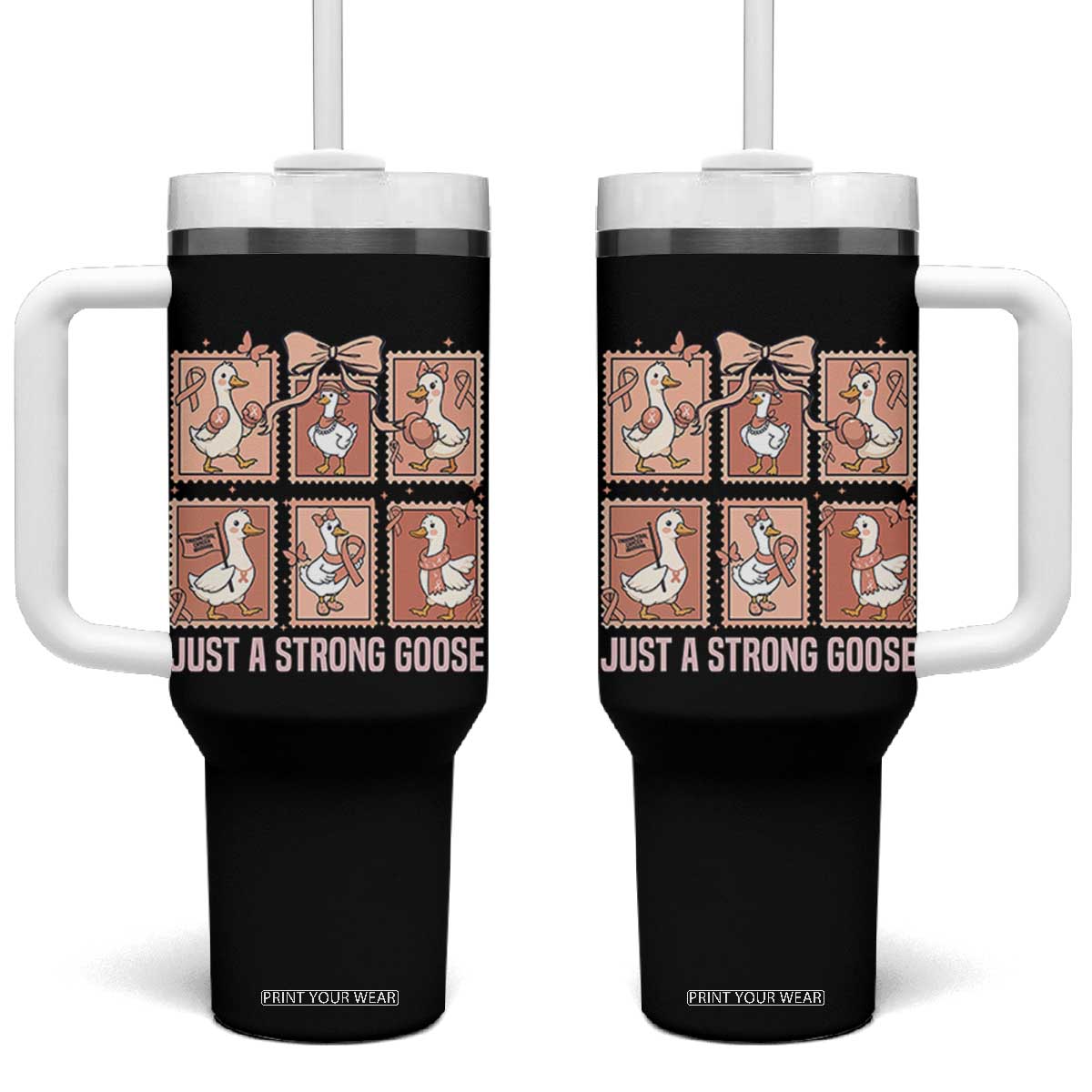 Funny Endometrial Cancer Warrior Goose Tumbler With Handle Just A Strong Goose TS12 One Size: 40 oz Black Print Your Wear
