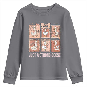 Funny Endometrial Cancer Warrior Goose Youth Sweatshirt Just A Strong Goose TS12 Charcoal Print Your Wear