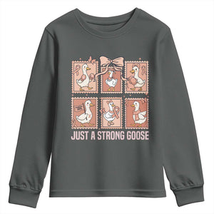 Funny Endometrial Cancer Warrior Goose Youth Sweatshirt Just A Strong Goose TS12 Dark Heather Print Your Wear