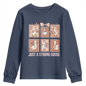 Funny Endometrial Cancer Warrior Goose Youth Sweatshirt Just A Strong Goose TS12 Navy Print Your Wear