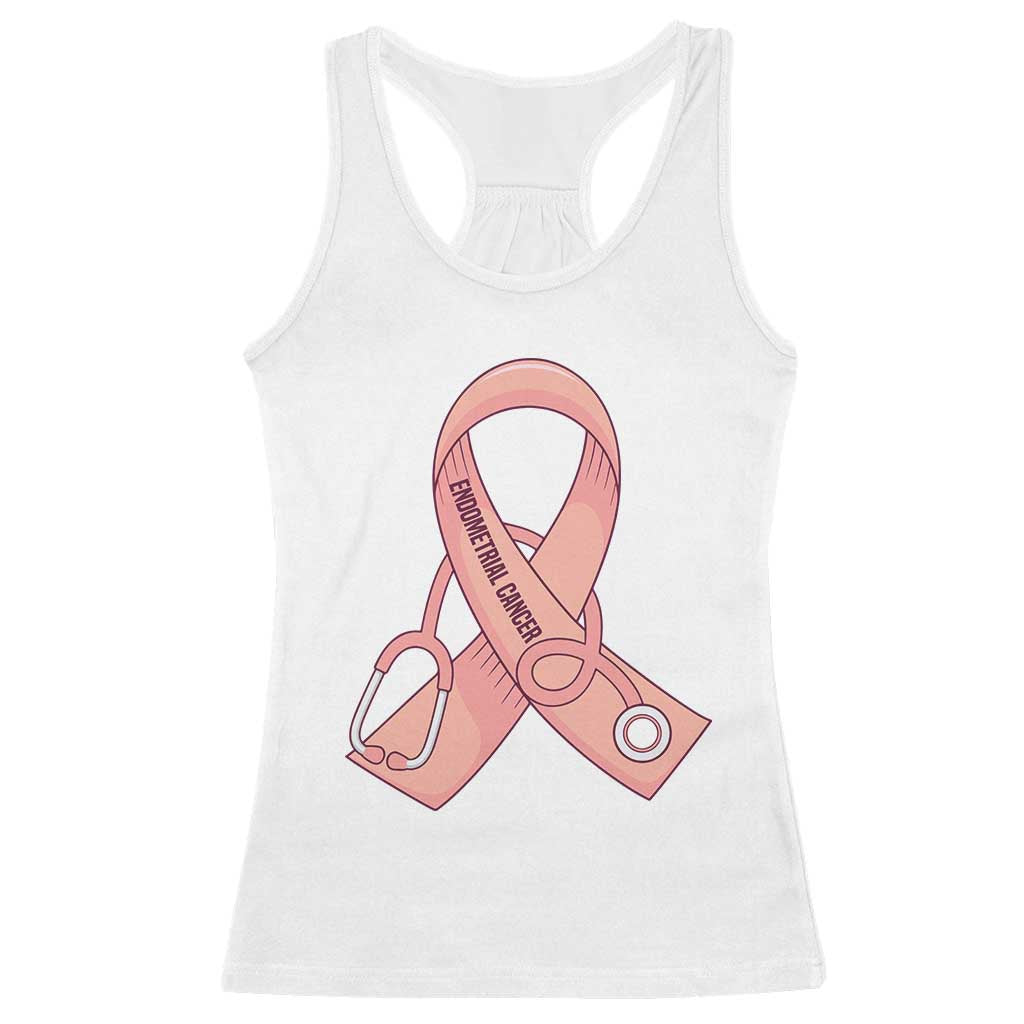Endometrial Cancer Healthcare Warrior Racerback Tank Top Peach Stethoscope Nurse TS12 White Print Your Wear