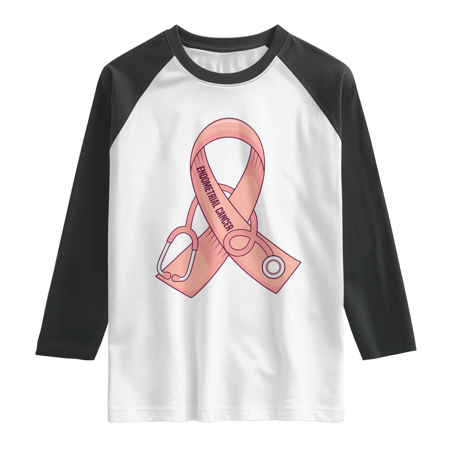 Endometrial Cancer Healthcare Warrior Raglan Shirt Peach Stethoscope Nurse TS12 White Black Print Your Wear