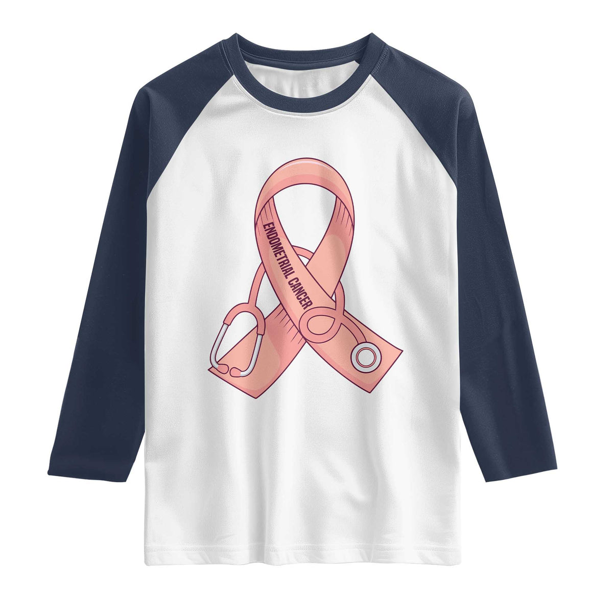 Endometrial Cancer Healthcare Warrior Raglan Shirt Peach Stethoscope Nurse TS12 White Navy Print Your Wear