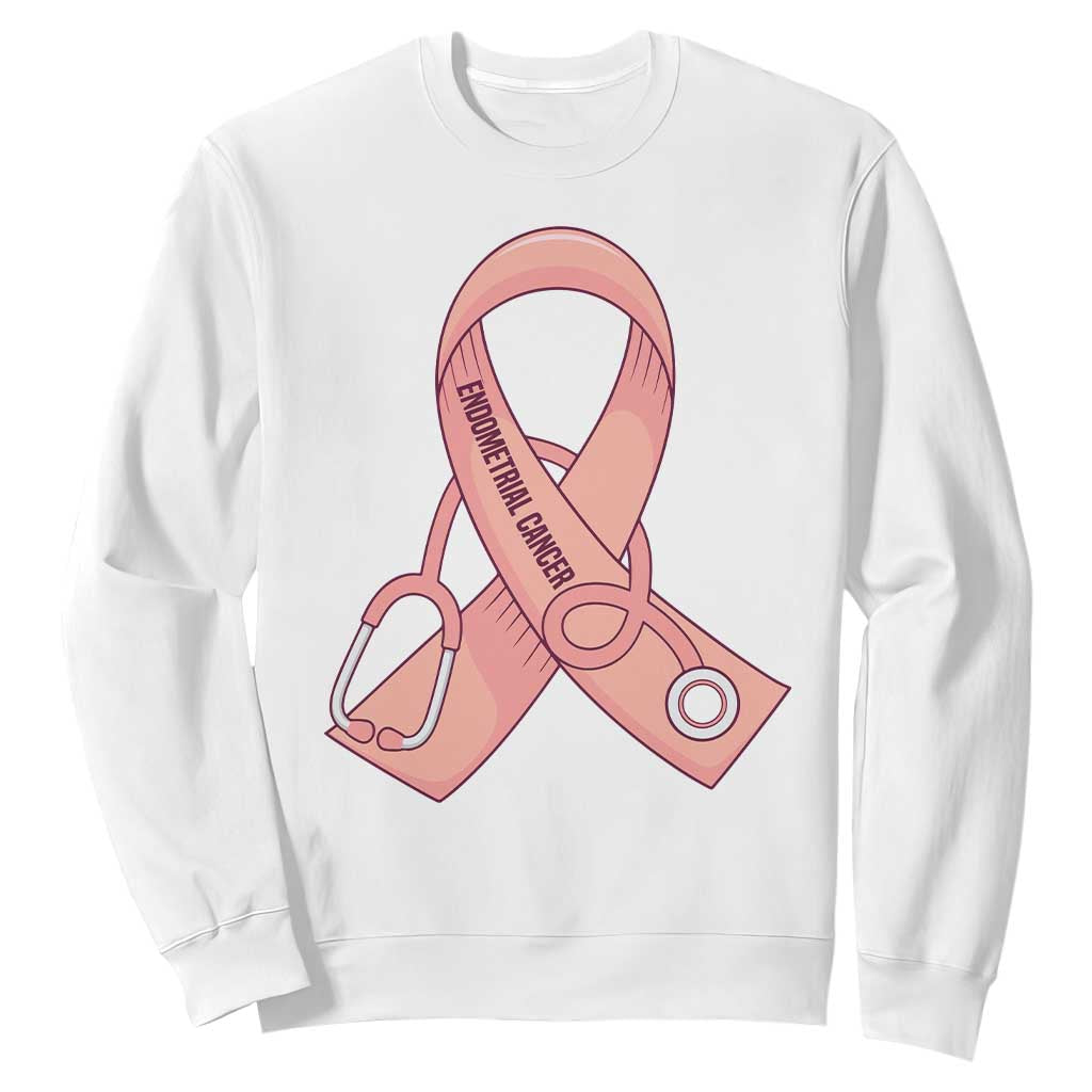 Endometrial Cancer Healthcare Warrior Sweatshirt Peach Stethoscope Nurse TS12 White Print Your Wear