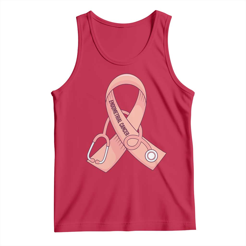 Endometrial Cancer Healthcare Warrior Tank Top Peach Stethoscope Nurse TS12 Red Print Your Wear
