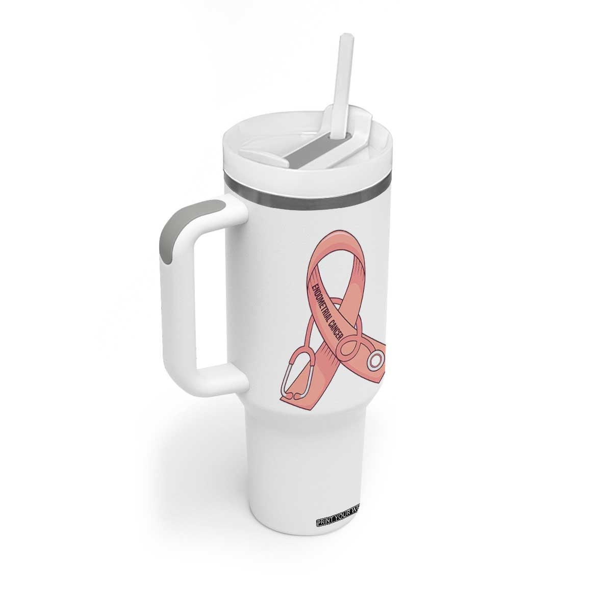 Endometrial Cancer Healthcare Warrior Tumbler With Handle Peach Stethoscope Nurse TS12 Print Your Wear