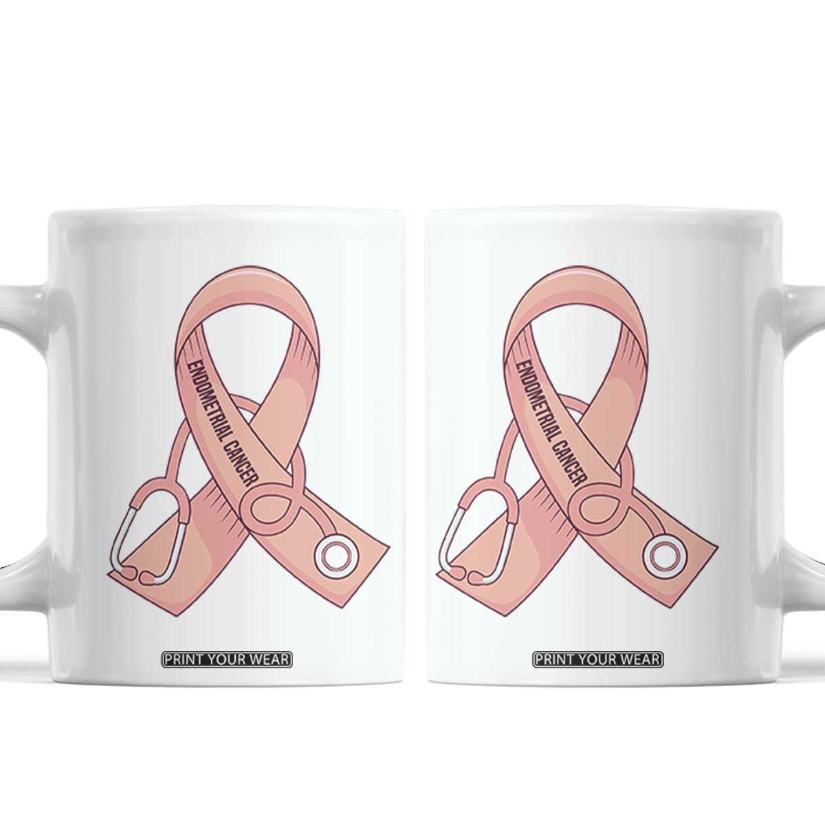 Endometrial Cancer Healthcare Warrior Coffee Mug Peach Stethoscope Nurse TS12 White Print Your Wear