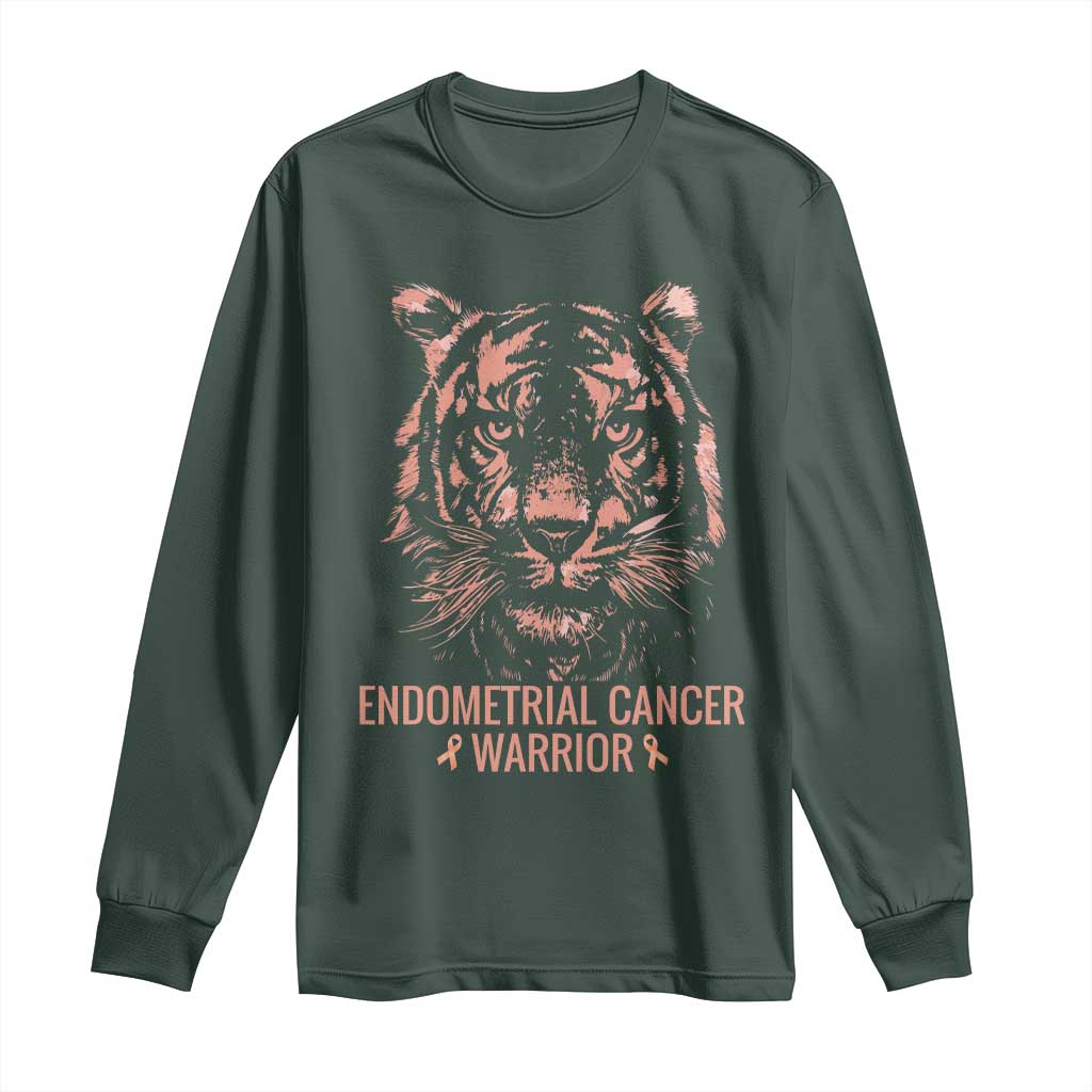 Endometrial Cancer Warrior Tiger Long Sleeve Shirt Strength Courage Hope TS12 Dark Forest Green Print Your Wear
