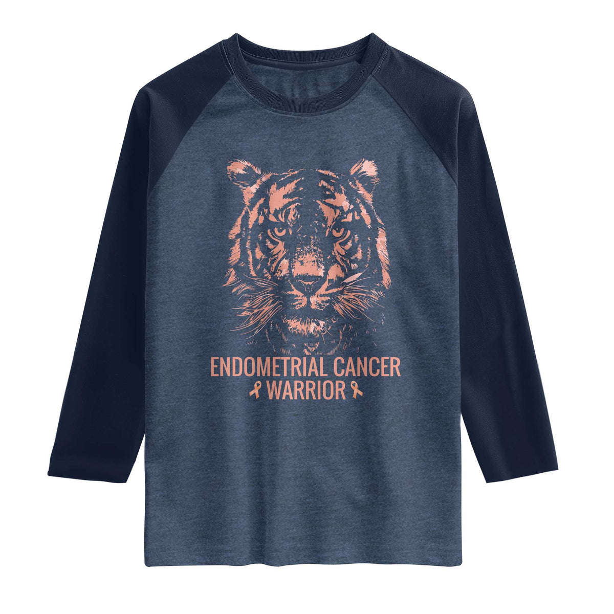Endometrial Cancer Warrior Tiger Raglan Shirt Strength Courage Hope TS12 Heather Denim Navy Print Your Wear