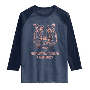 Endometrial Cancer Warrior Tiger Raglan Shirt Strength Courage Hope TS12 Heather Denim Navy Print Your Wear