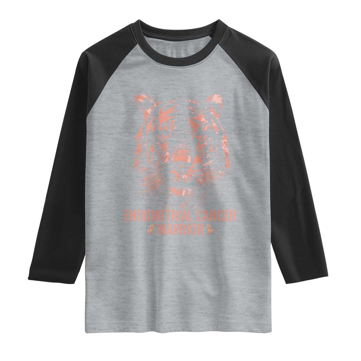 Endometrial Cancer Warrior Tiger Raglan Shirt Strength Courage Hope TS12 Heather Gray Black Print Your Wear