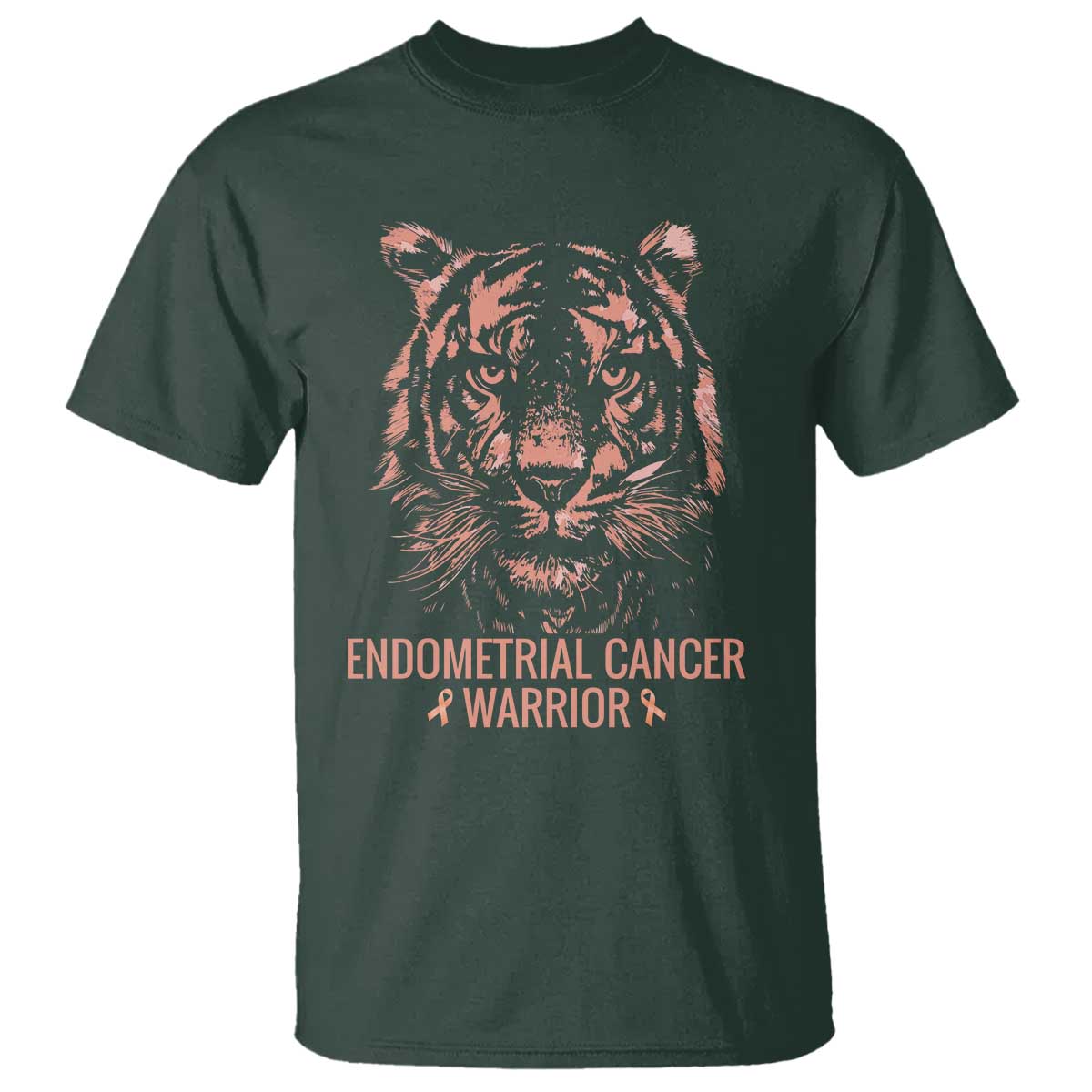 Endometrial Cancer Warrior Tiger T Shirt Strength Courage Hope TS12 Dark Forest Green Print Your Wear