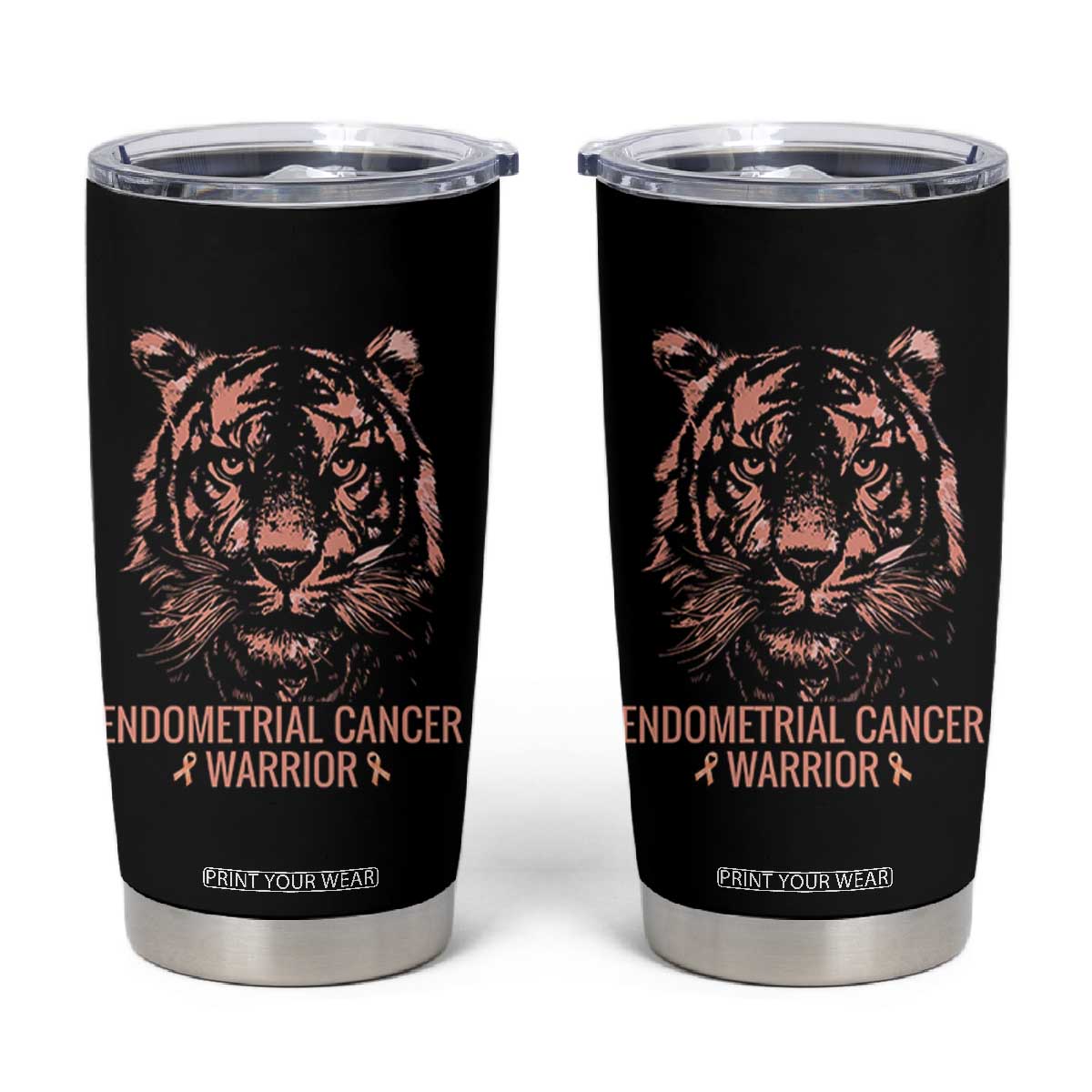 Endometrial Cancer Warrior Tiger Tumbler Cup Strength Courage Hope TS12 Black Print Your Wear
