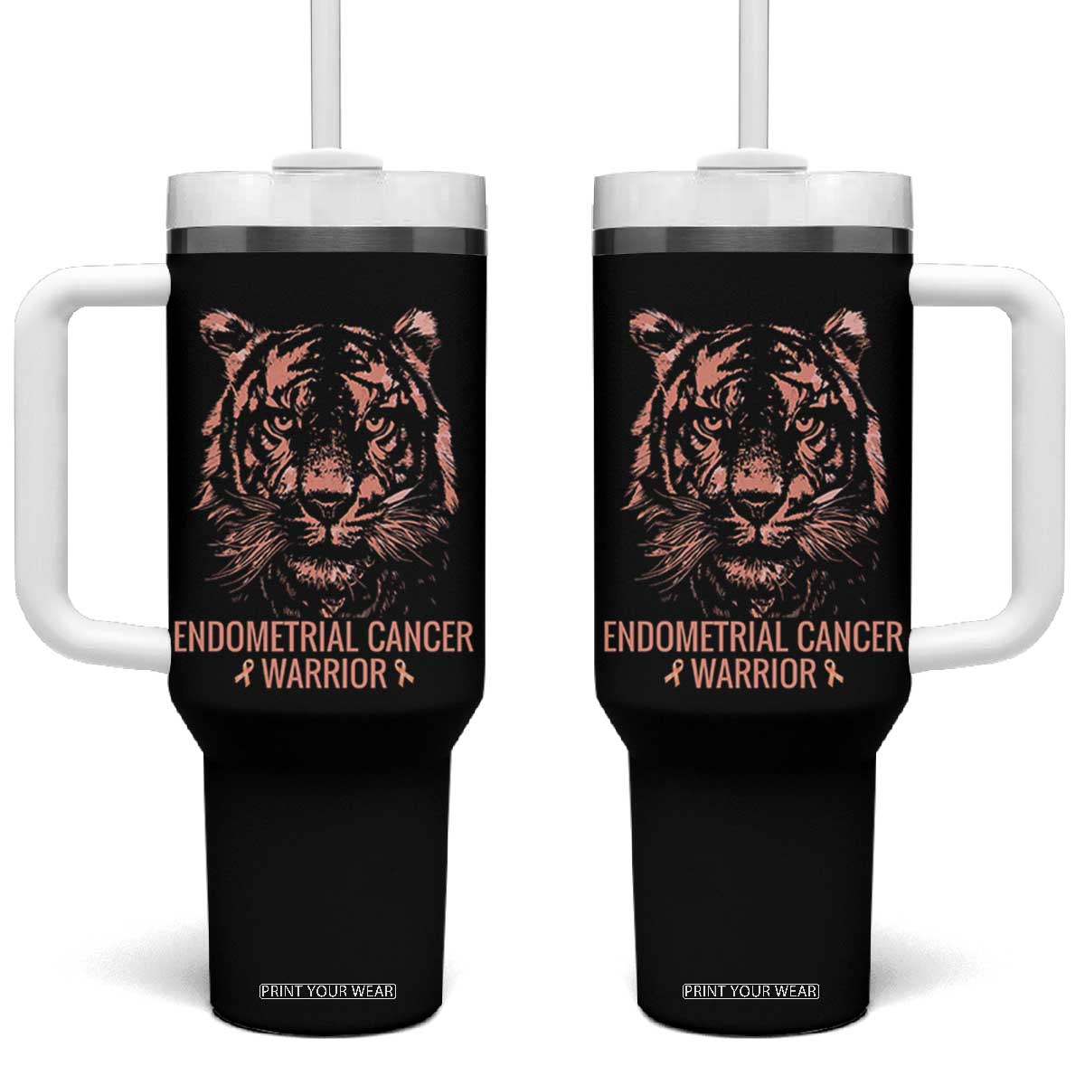 Endometrial Cancer Warrior Tiger Tumbler With Handle Strength Courage Hope TS12 One Size: 40 oz Black Print Your Wear