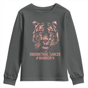 Endometrial Cancer Warrior Tiger Youth Sweatshirt Strength Courage Hope TS12 Dark Heather Print Your Wear