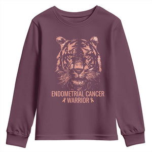Endometrial Cancer Warrior Tiger Youth Sweatshirt Strength Courage Hope TS12 Maroon Print Your Wear