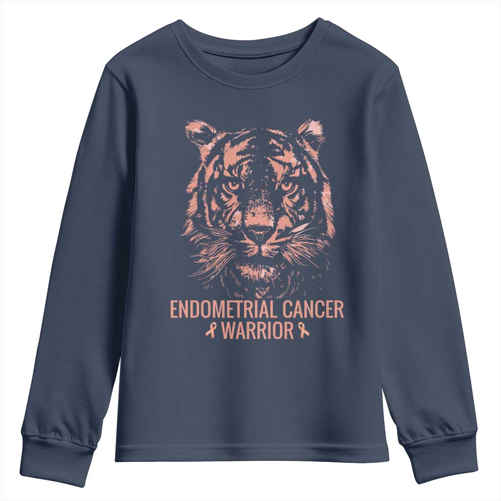 Endometrial Cancer Warrior Tiger Youth Sweatshirt Strength Courage Hope TS12 Navy Print Your Wear