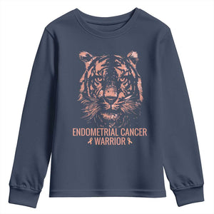Endometrial Cancer Warrior Tiger Youth Sweatshirt Strength Courage Hope TS12 Navy Print Your Wear