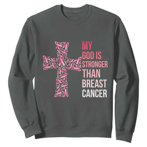 My God Is Stronger Than Breast Cancer Survivor Hope Gift Sweatshirt TS12 Dark Heather Print Your Wear