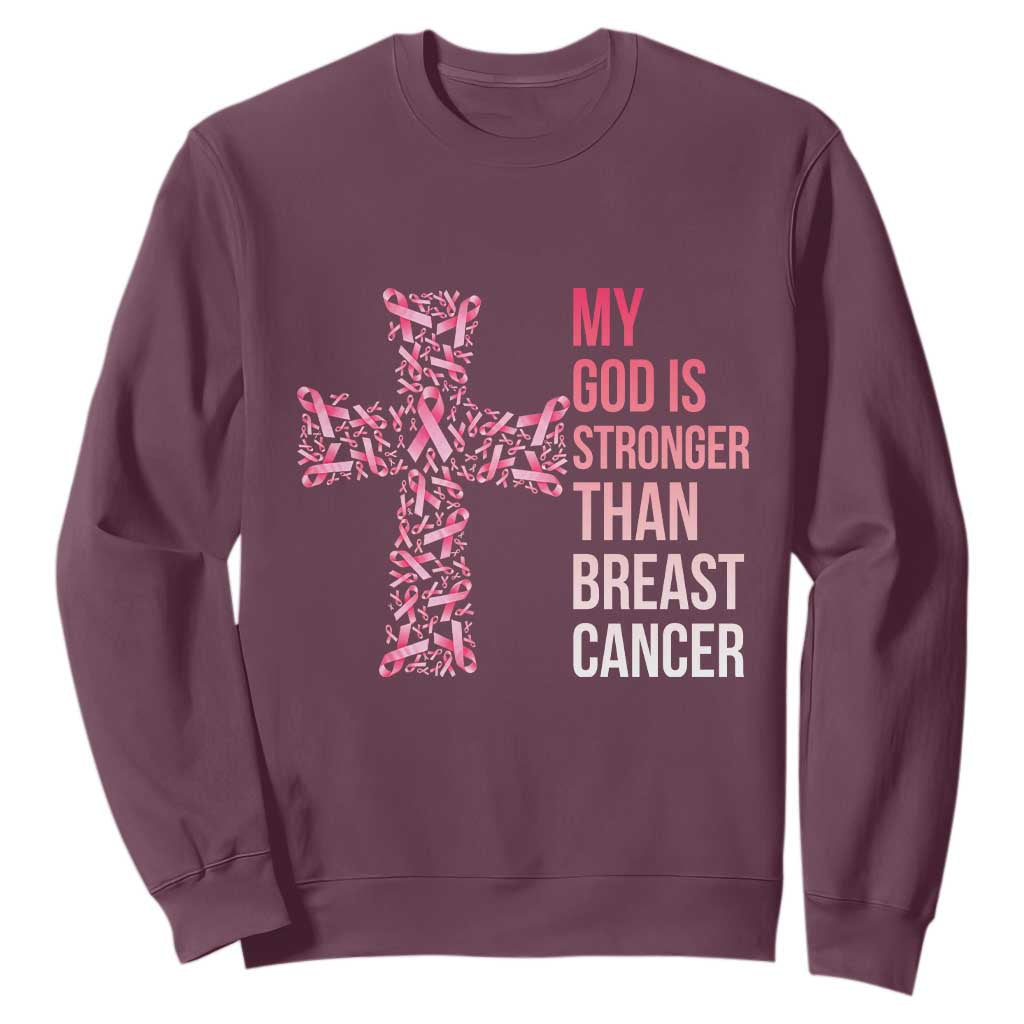 My God Is Stronger Than Breast Cancer Survivor Hope Gift Sweatshirt TS12 Maroon Print Your Wear