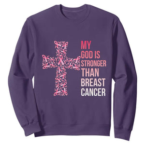 My God Is Stronger Than Breast Cancer Survivor Hope Gift Sweatshirt TS12 Purple Print Your Wear