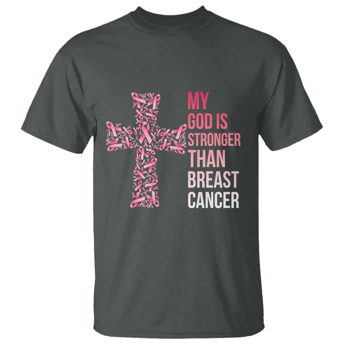 My God Is Stronger Than Breast Cancer Survivor Hope Gift T Shirt TS12 Dark Heather Print Your Wear