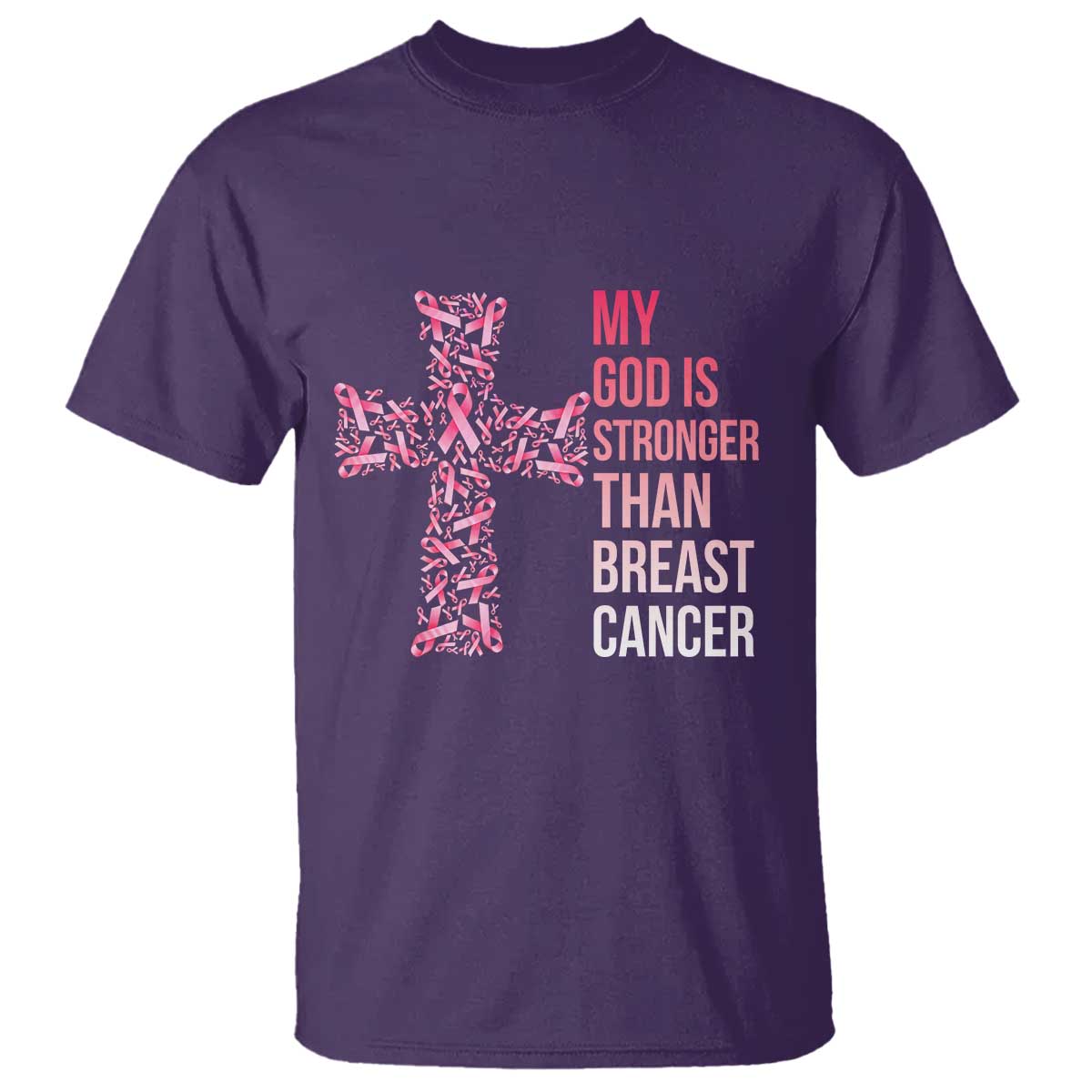 My God Is Stronger Than Breast Cancer Survivor Hope Gift T Shirt TS12 Purple Print Your Wear