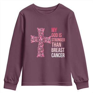 My God Is Stronger Than Breast Cancer Survivor Hope Gift Youth Sweatshirt TS12 Maroon Print Your Wear