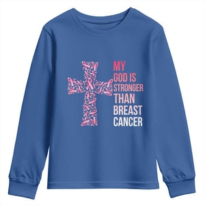 My God Is Stronger Than Breast Cancer Survivor Hope Gift Youth Sweatshirt TS12 Royal Blue Print Your Wear