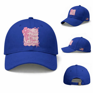 My God Is Stronger Than Breast Cancer Baseball Cap Christian Support Gift TS12 Baseball Cap Universal Fit Royal Blue Print Your Wear