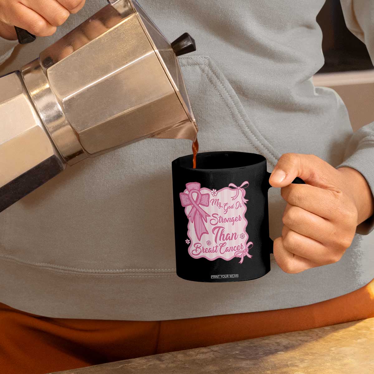 My God Is Stronger Than Breast Cancer Coffee Mug Christian Support Gift TS12 Print Your Wear