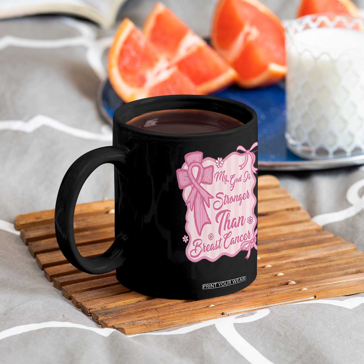 My God Is Stronger Than Breast Cancer Coffee Mug Christian Support Gift TS12 Print Your Wear