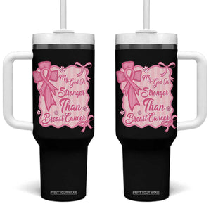 My God Is Stronger Than Breast Cancer Tumbler With Handle Christian Support Gift TS12 One Size: 40 oz Black Print Your Wear