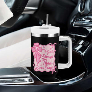 My God Is Stronger Than Breast Cancer Tumbler With Handle Christian Support Gift TS12 Print Your Wear