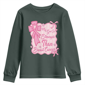 My God Is Stronger Than Breast Cancer Youth Sweatshirt Christian Support Gift TS12 Dark Forest Green Print Your Wear