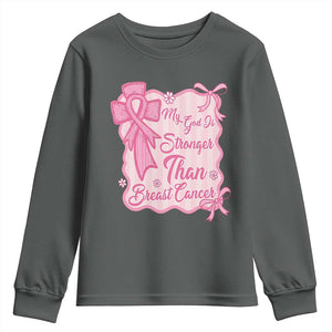 My God Is Stronger Than Breast Cancer Youth Sweatshirt Christian Support Gift TS12 Dark Heather Print Your Wear