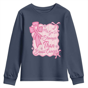 My God Is Stronger Than Breast Cancer Youth Sweatshirt Christian Support Gift TS12 Navy Print Your Wear