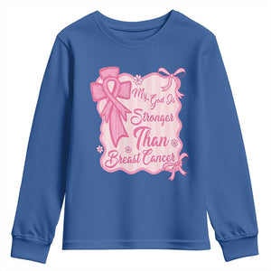 My God Is Stronger Than Breast Cancer Youth Sweatshirt Christian Support Gift TS12 Royal Blue Print Your Wear