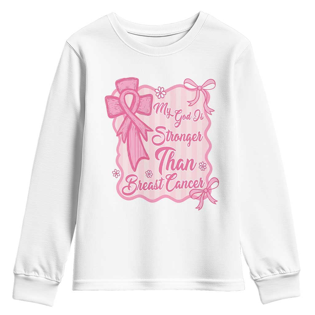 My God Is Stronger Than Breast Cancer Youth Sweatshirt Christian Support Gift TS12 White Print Your Wear