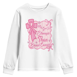 My God Is Stronger Than Breast Cancer Youth Sweatshirt Christian Support Gift TS12 White Print Your Wear
