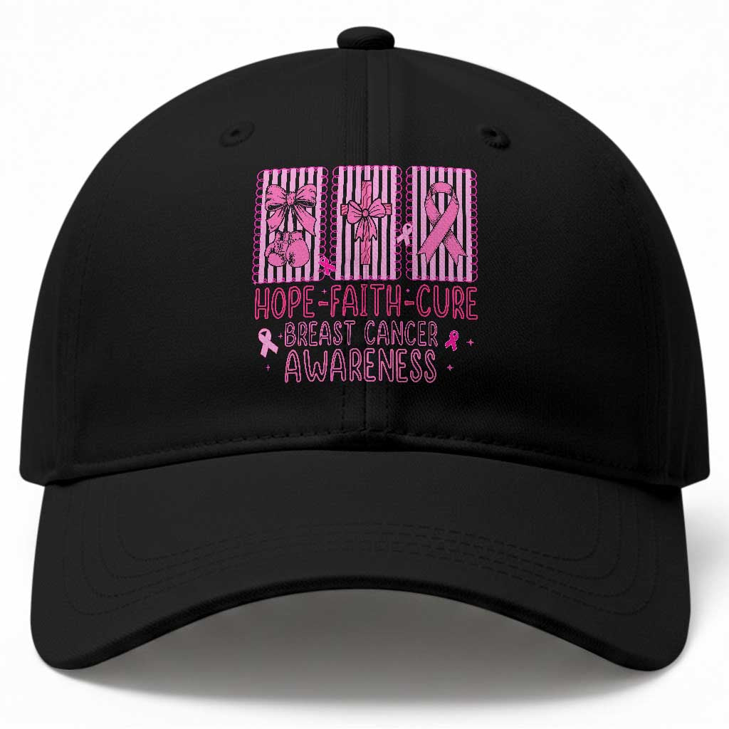 Hope Faith Cure Breast Cancer Awareness Baseball Cap Pink Ribbon Survivor Support Gift TS12 Print Your Wear