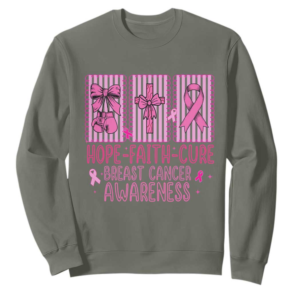 Hope Faith Cure Breast Cancer Awareness Sweatshirt Pink Ribbon Survivor Support Gift TS12 Military Green Print Your Wear