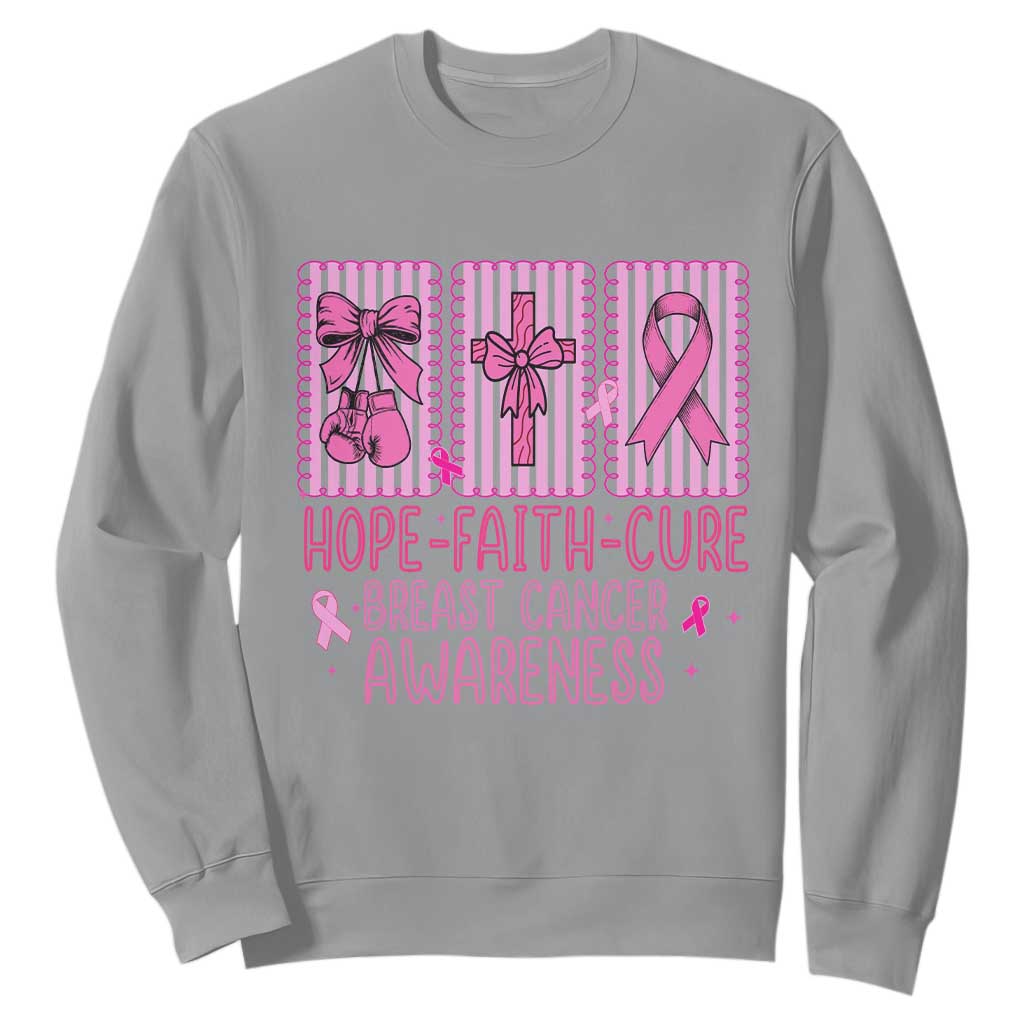Hope Faith Cure Breast Cancer Awareness Sweatshirt Pink Ribbon Survivor Support Gift TS12 Sport Gray Print Your Wear