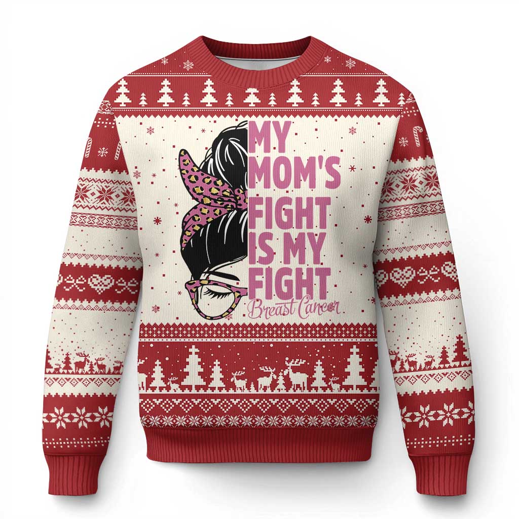 Breast Cancer Support Ugly Christmas Sweater My Moms Fight My Fight TS12 Beige Red Print Your Wear