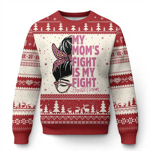 Breast Cancer Support Ugly Christmas Sweater My Moms Fight My Fight TS12 Beige Red Print Your Wear
