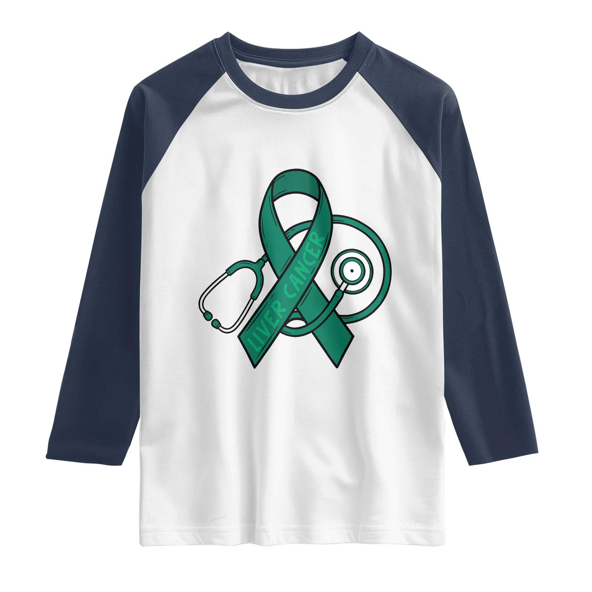 Liver Cancer Strong Nurse Warrior Raglan Shirt Stethoscope Healthcare Support Gift TS12 White Navy Print Your Wear