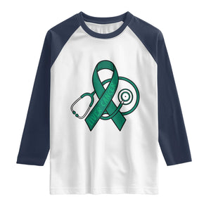 Liver Cancer Strong Nurse Warrior Raglan Shirt Stethoscope Healthcare Support Gift TS12 White Navy Print Your Wear