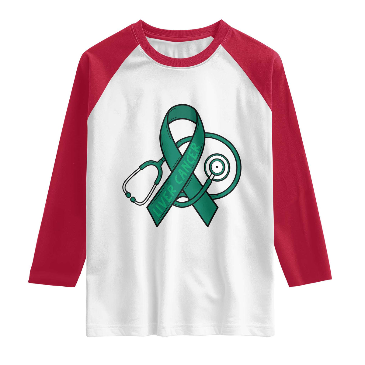 Liver Cancer Strong Nurse Warrior Raglan Shirt Stethoscope Healthcare Support Gift TS12 White Red Print Your Wear
